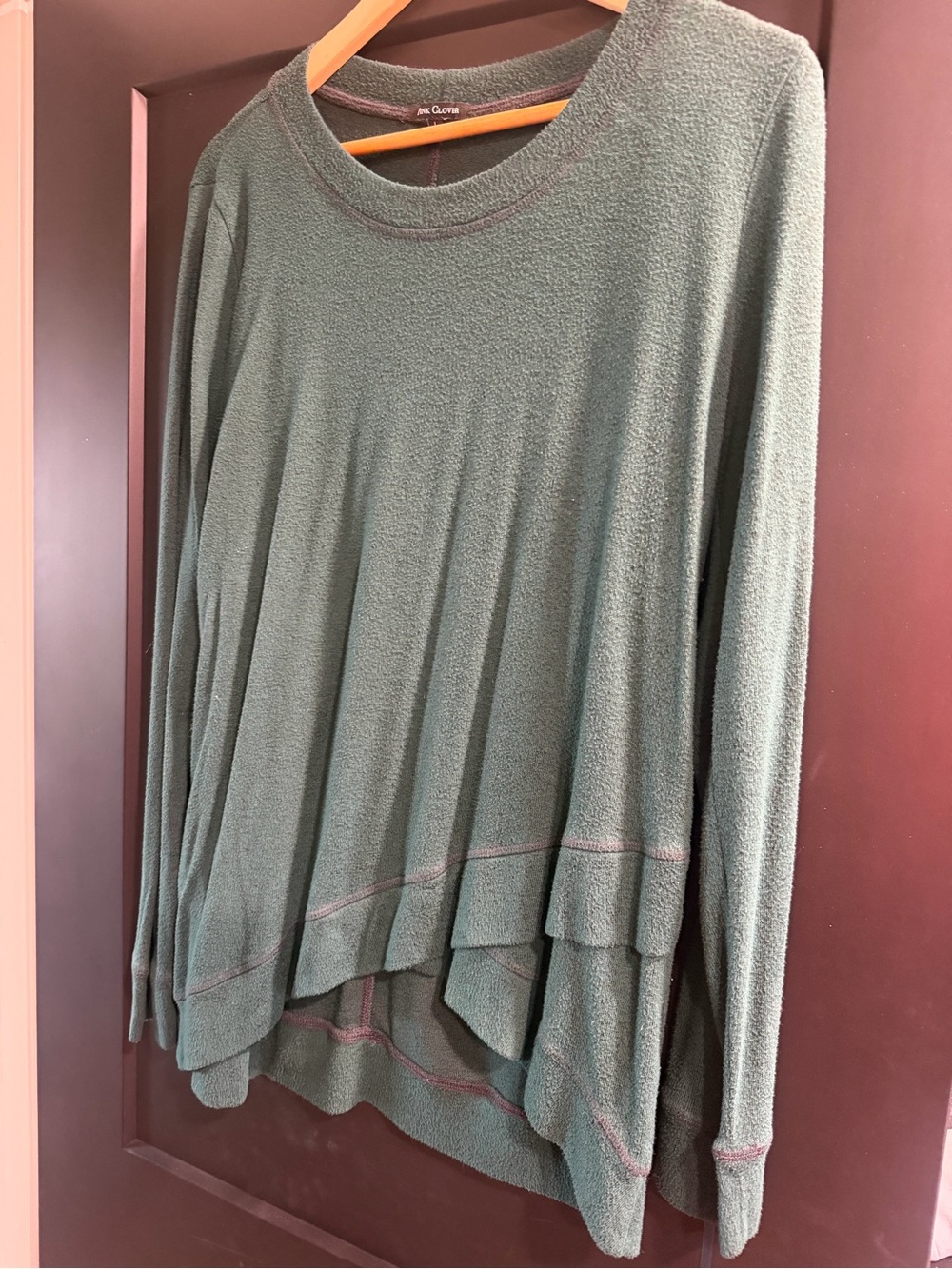 Pink Clover Olive Green Layered-Trim Pullover